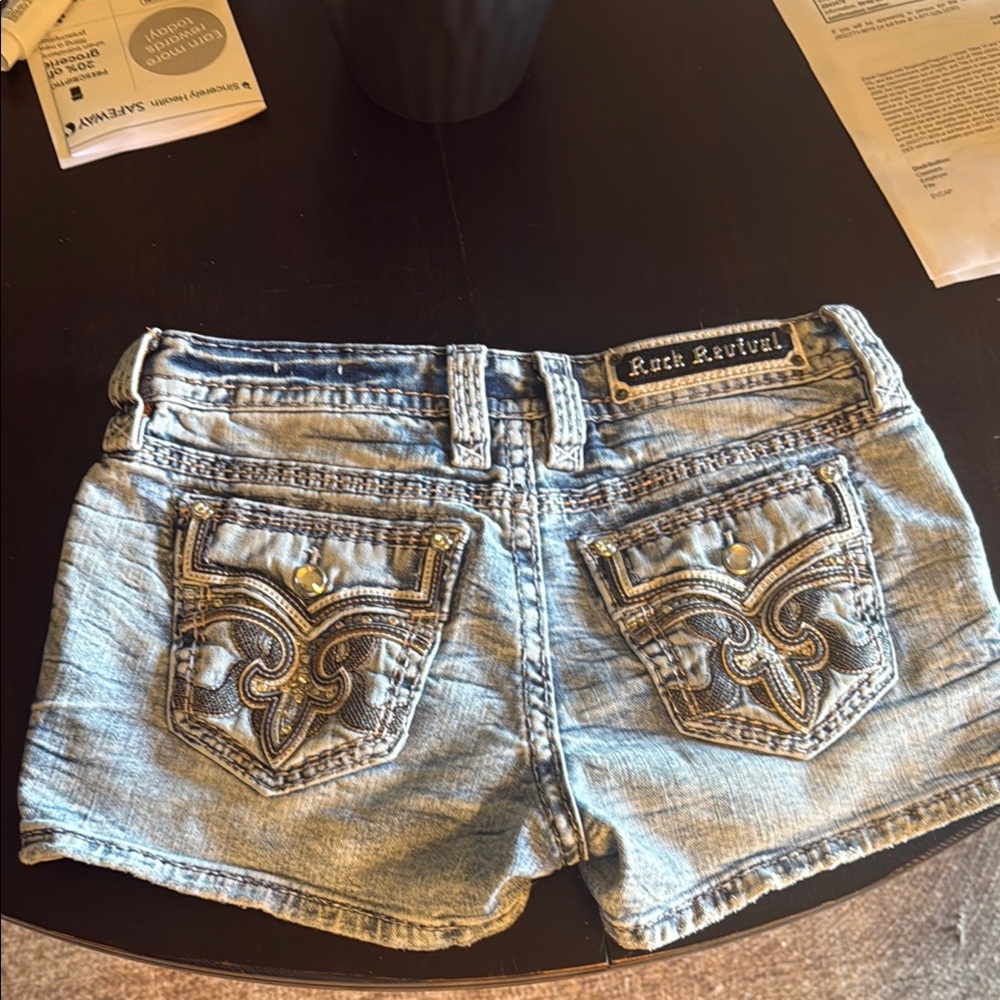 Rock Revival Blue Jean Shorts with Distinctive Stitching